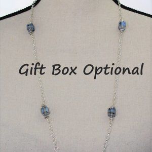 Long Silver Glass Necklace